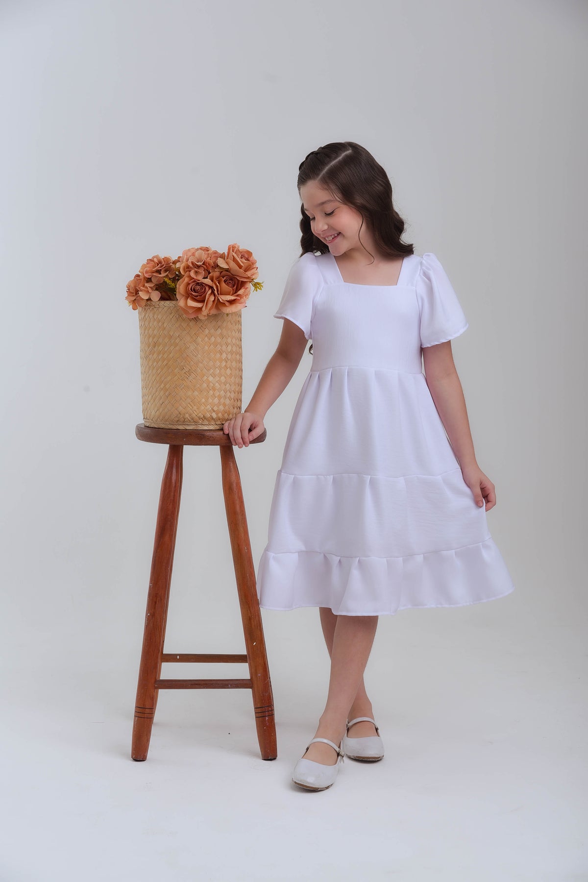 vestido infantil meninas branco ano novo 
