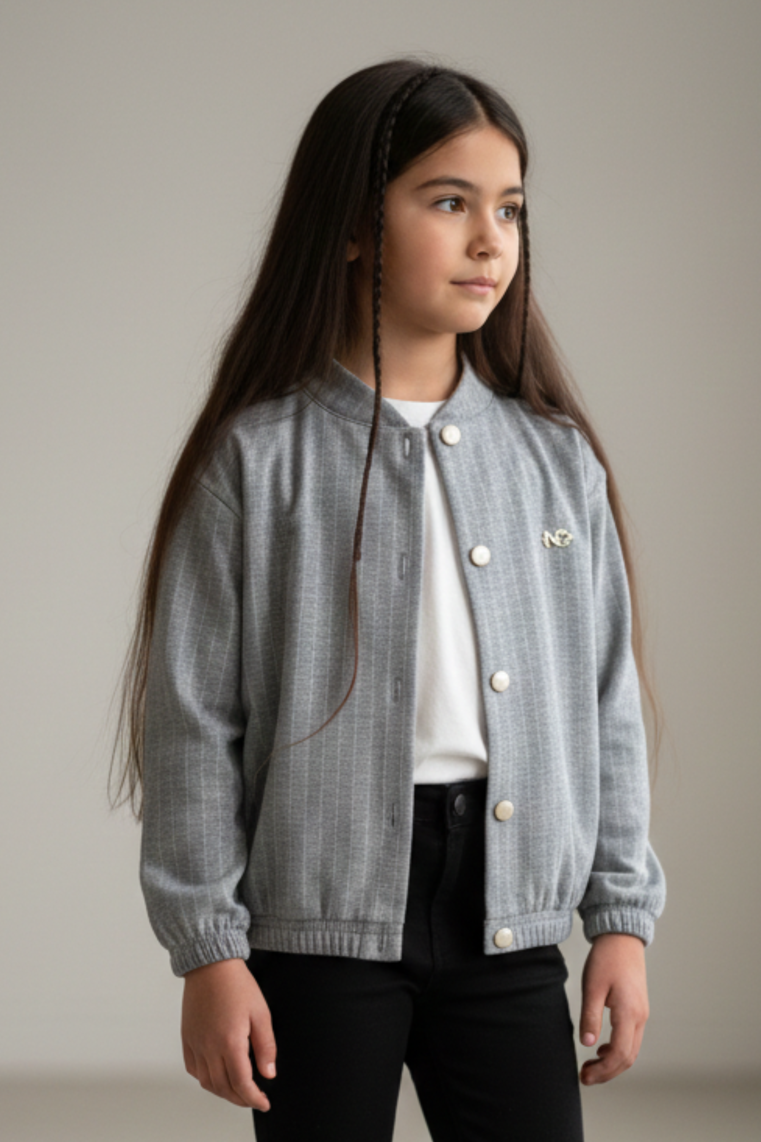 Jaqueta Infantil Meninas em Jacquard Risca de Giz