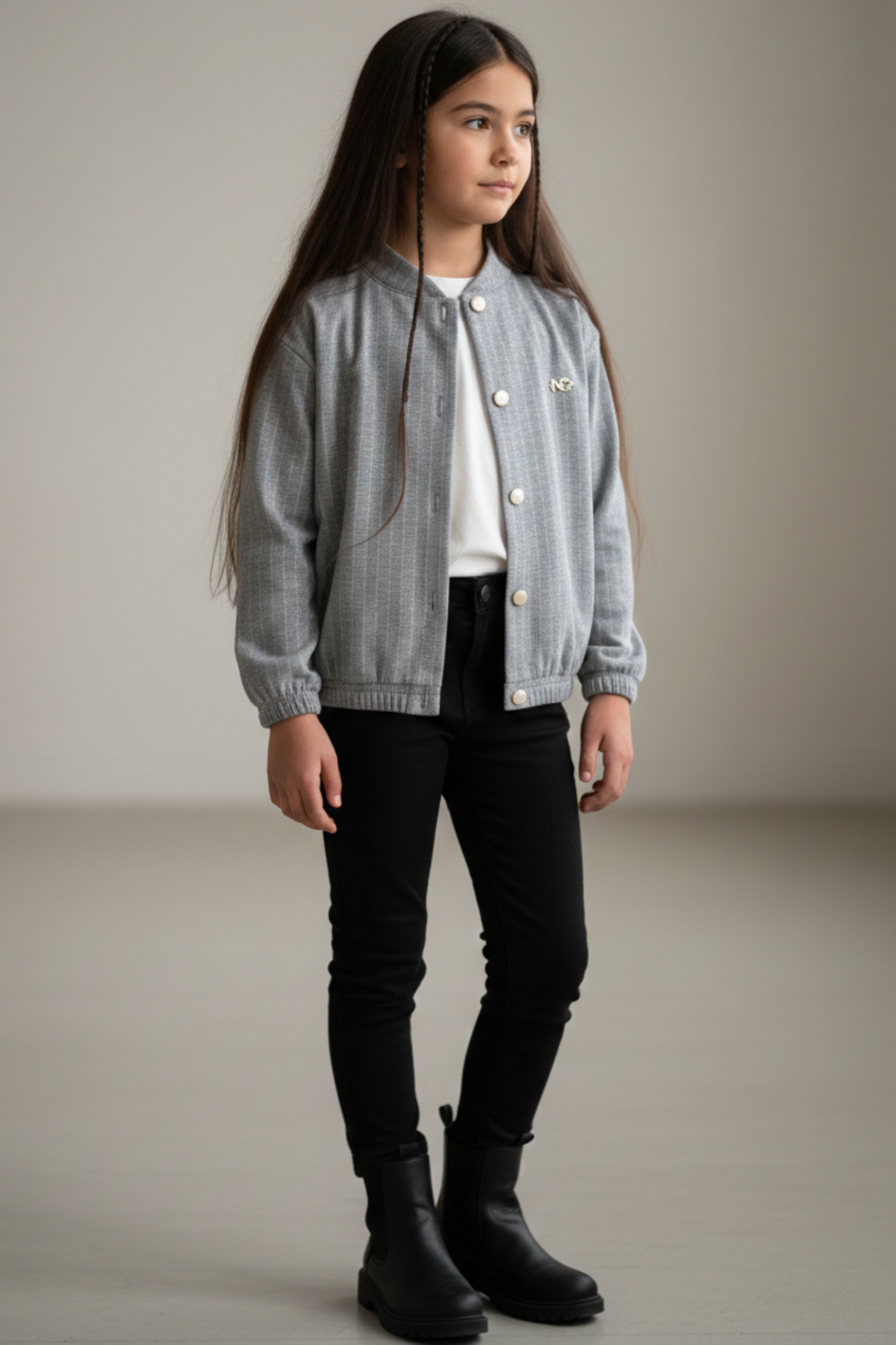 Jaqueta Infantil Meninas em Jacquard Risca de Giz