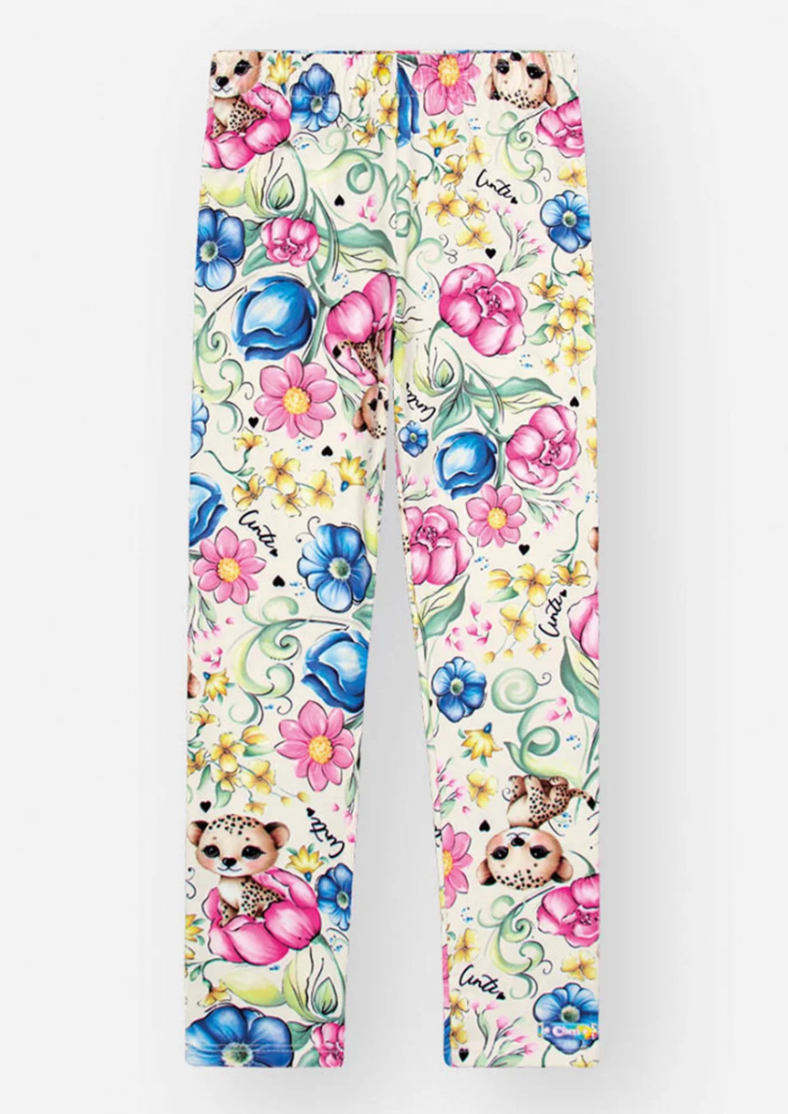 Legging de menina suplex power alta elasticidade estampada floral Cinti