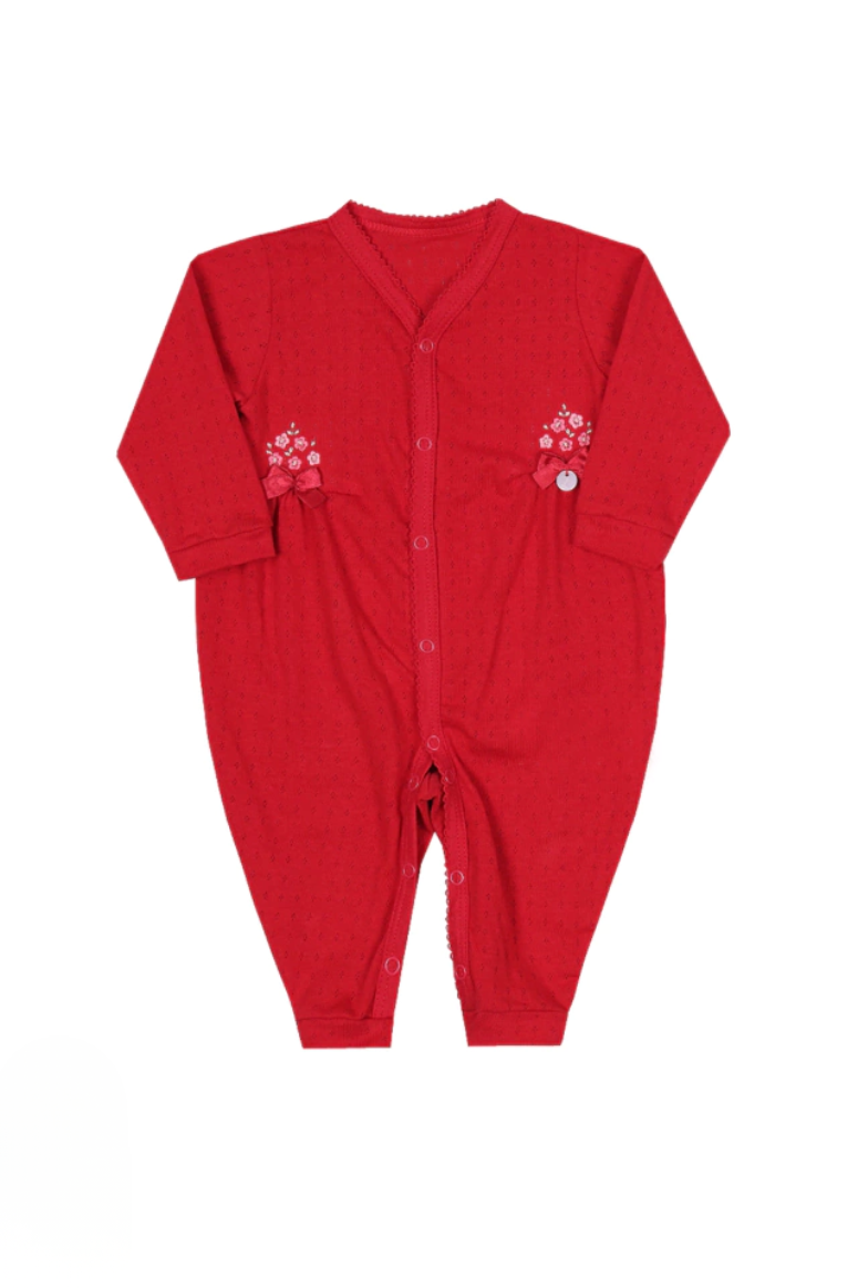 Macaquinho Baby Vermelho Algodão Bordado