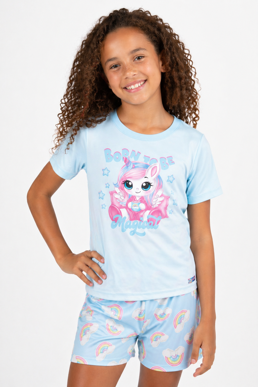 Pijama Infantil Meninas Manga Curta Unicórnio