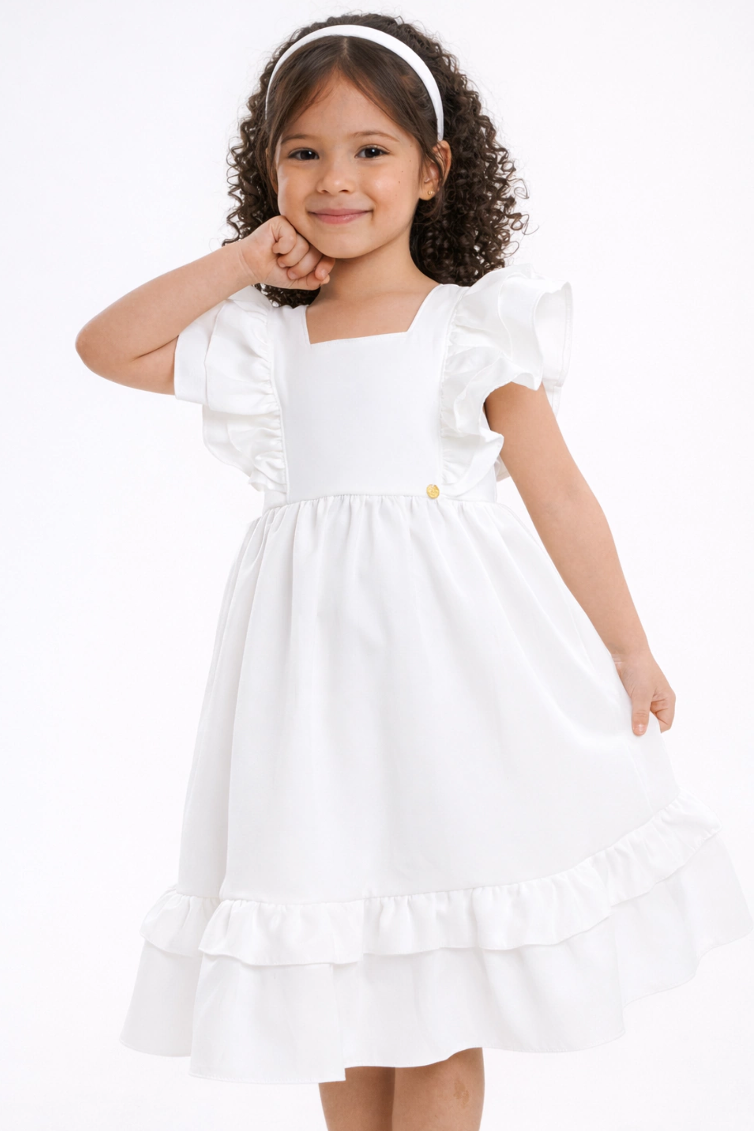 Vestido Infantil Meninas Off White Luxo