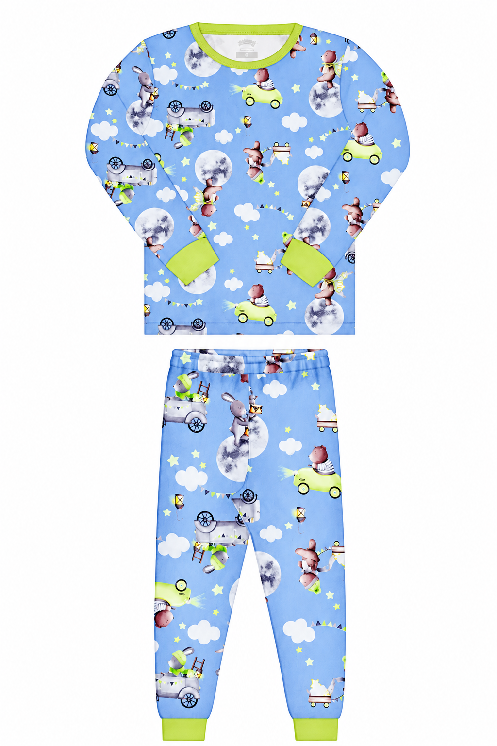 Pijama Infantil Meninos Malha Modal Manga Longa Urso Na Lua Azul