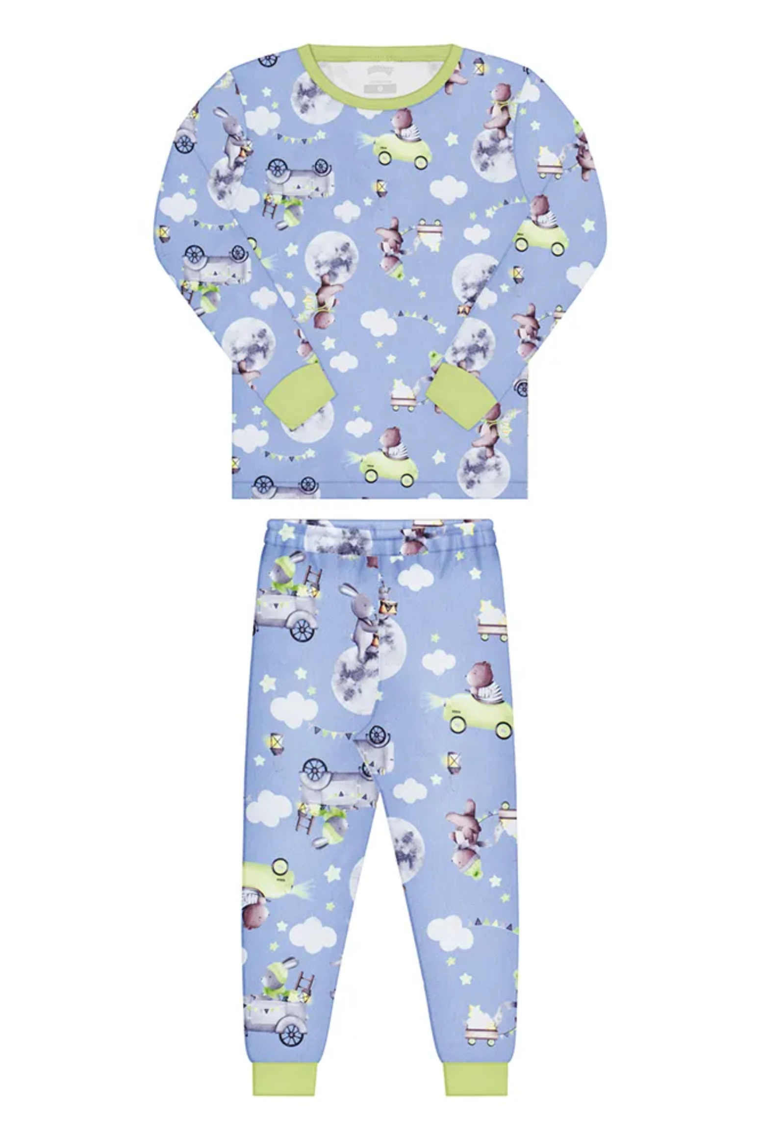 Pijama Infantil Meninos Malha Modal Manga Longa Urso Na Lua Azul
