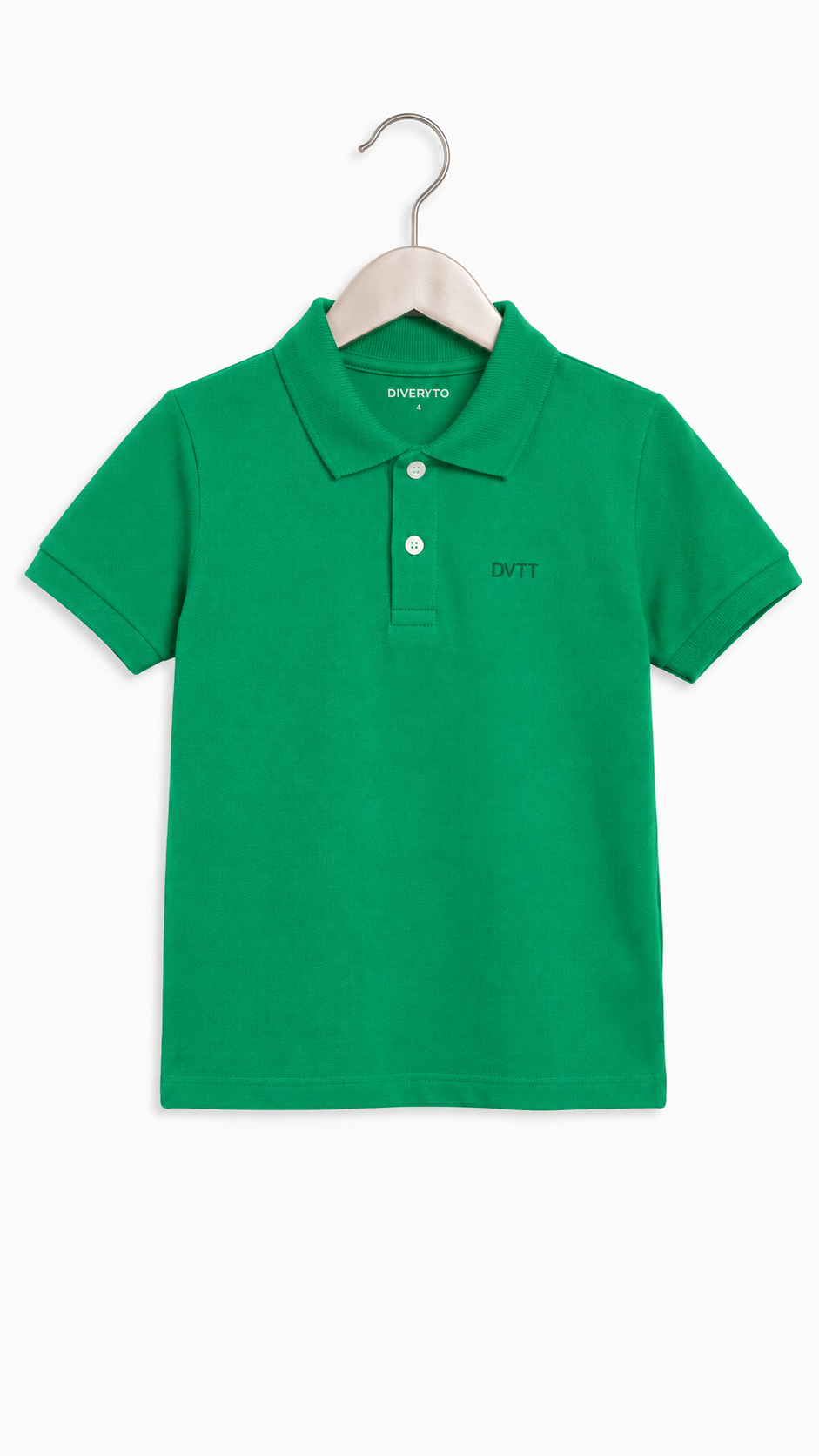 Camisa polo infantil de menino verde em tecido canelado ribana macio e flexível.