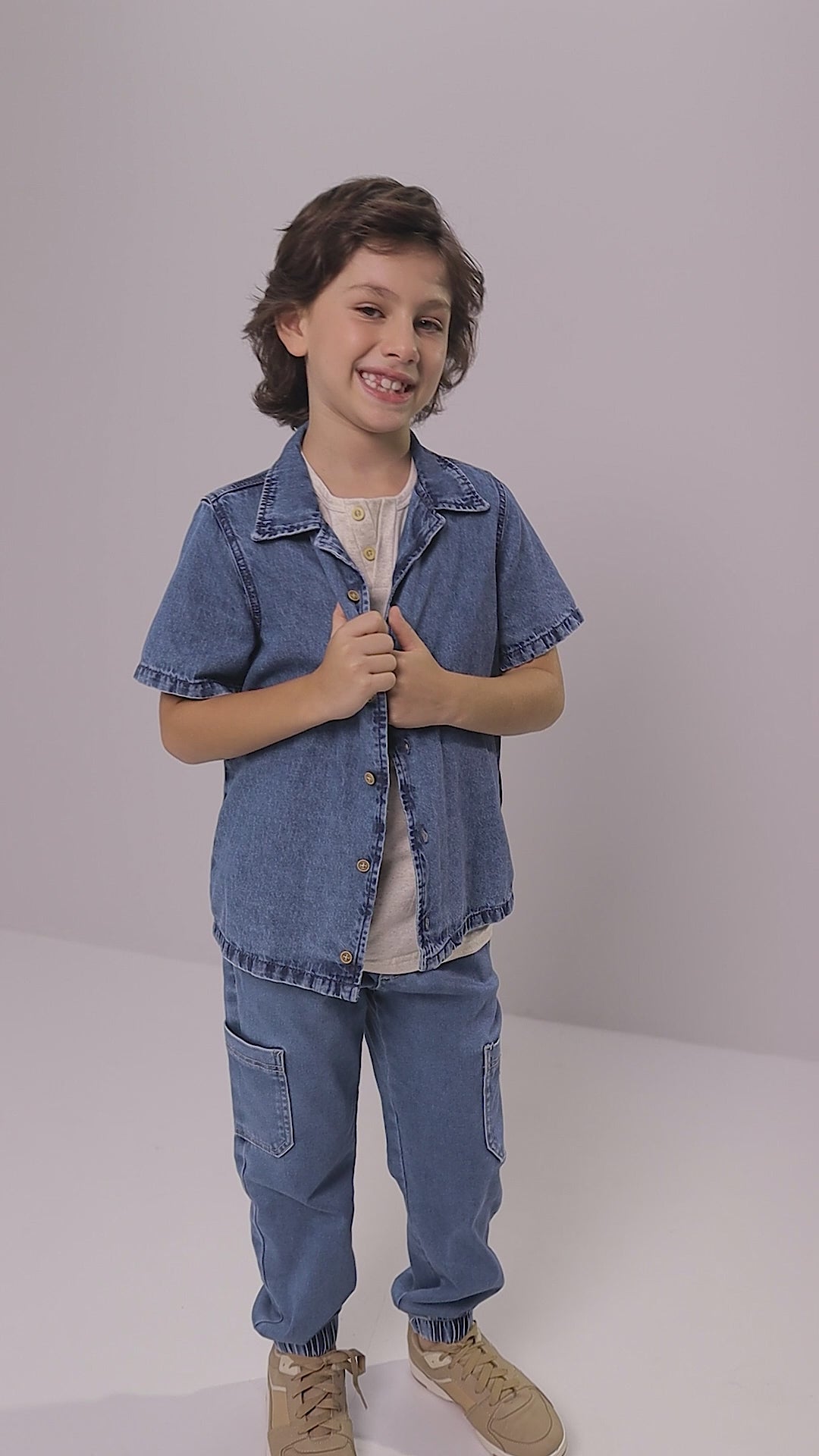 Calça Infantil Masculina Alakazoo Jeans Moletom Cargo Comfort com Elastano