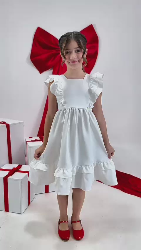 Vestido Infantil Meninas Off White Luxo