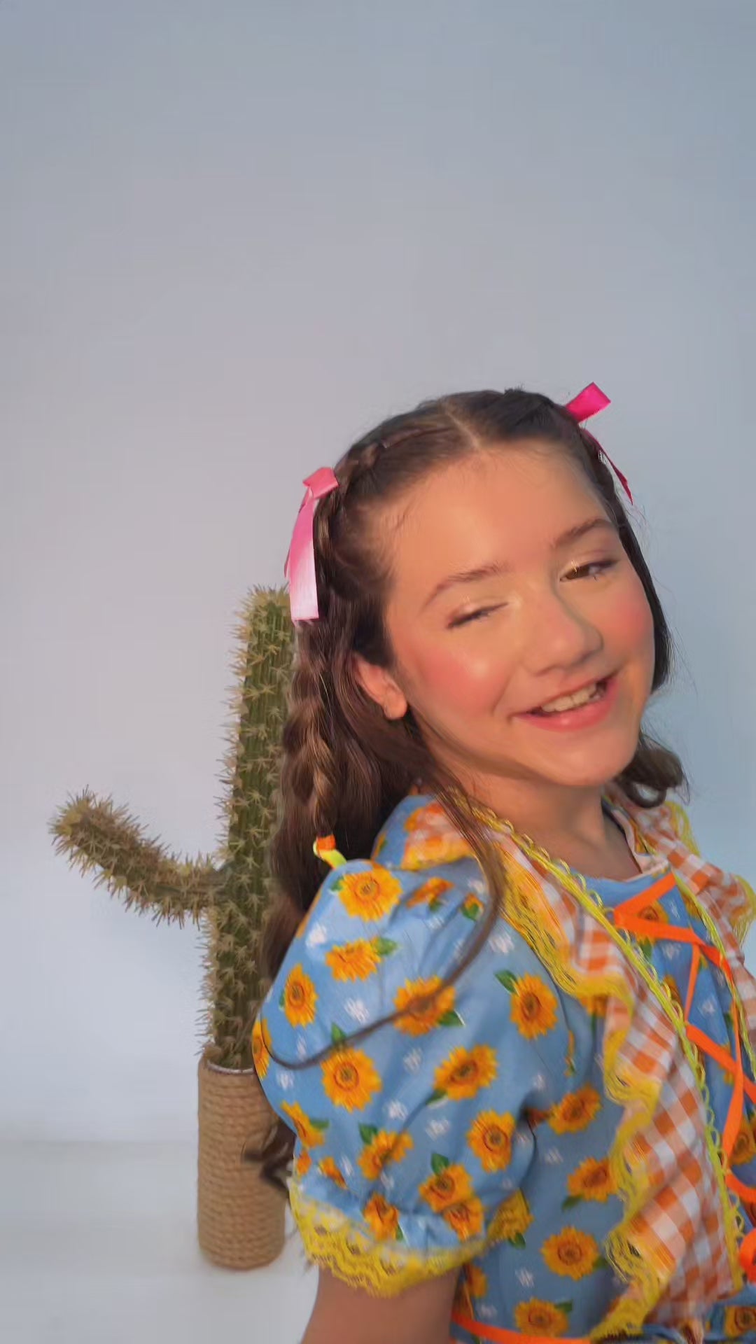 Vestido Xadrez Festa Junina Infantil Floral Girassol
