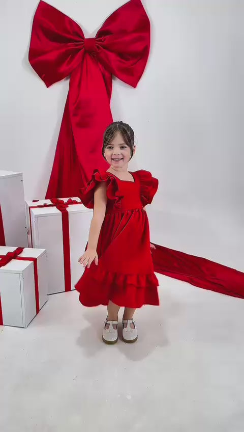 Vestido Infantil Meninas Vermelho Luxo