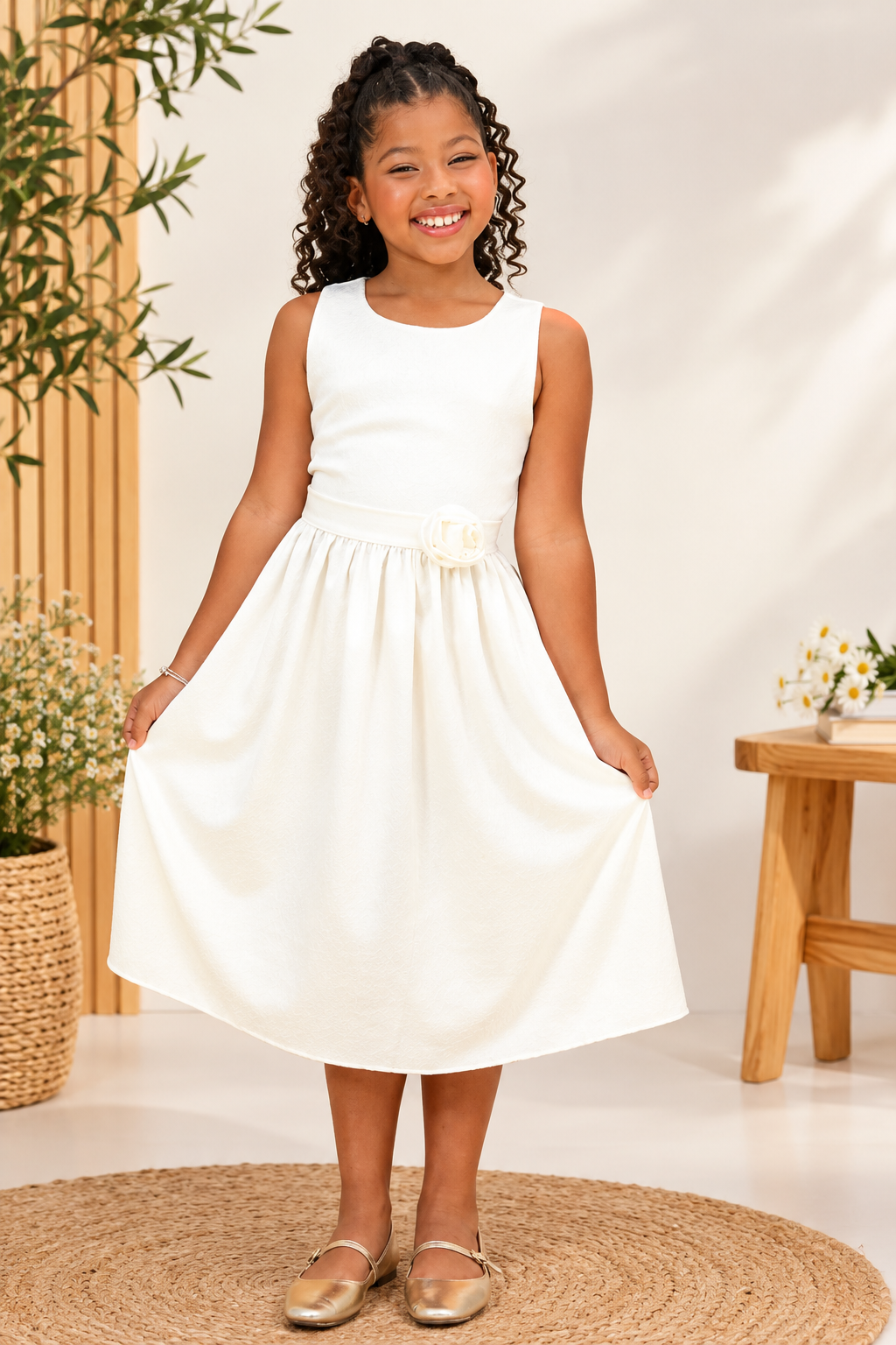 Vestido Alfaitaria Infantil Luxo Flor Branco