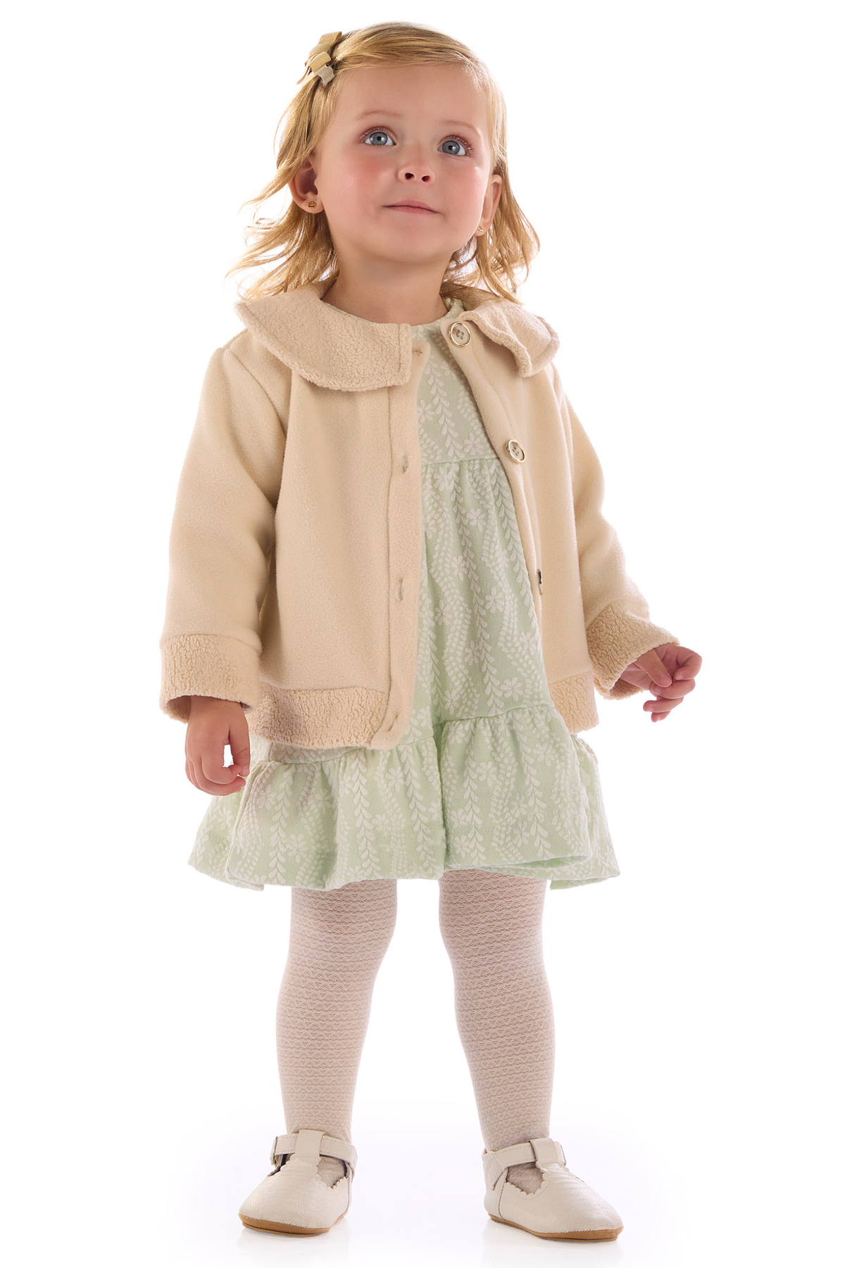 Vestido Manga Longa E Casaco Soft Bebê - Kiki Xodó