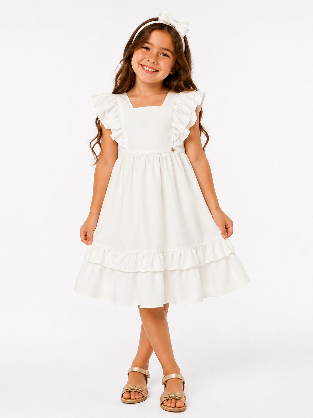 Vestido Infantil Meninas Off White Luxo