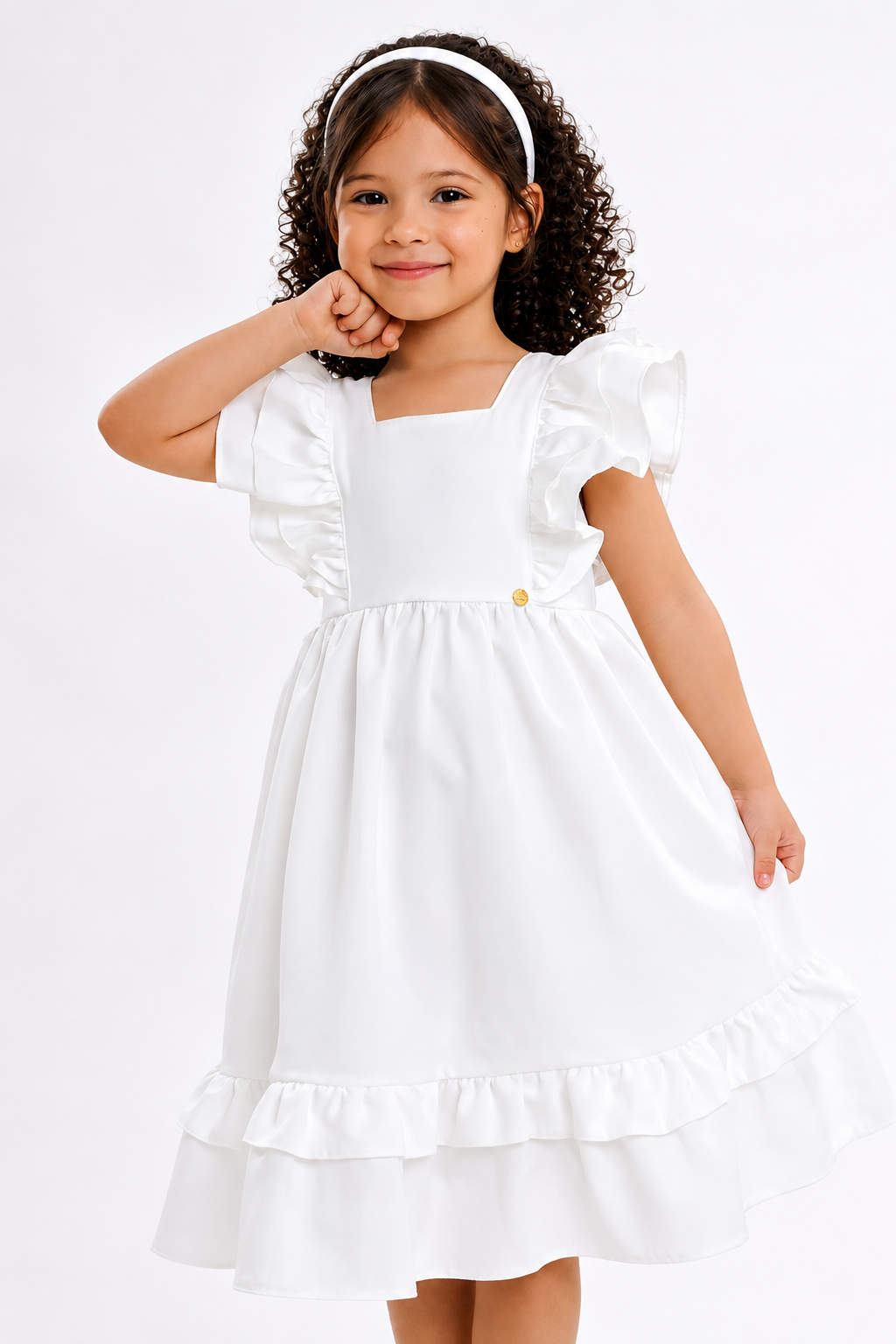 Vestido Infantil Meninas Off White Luxo
