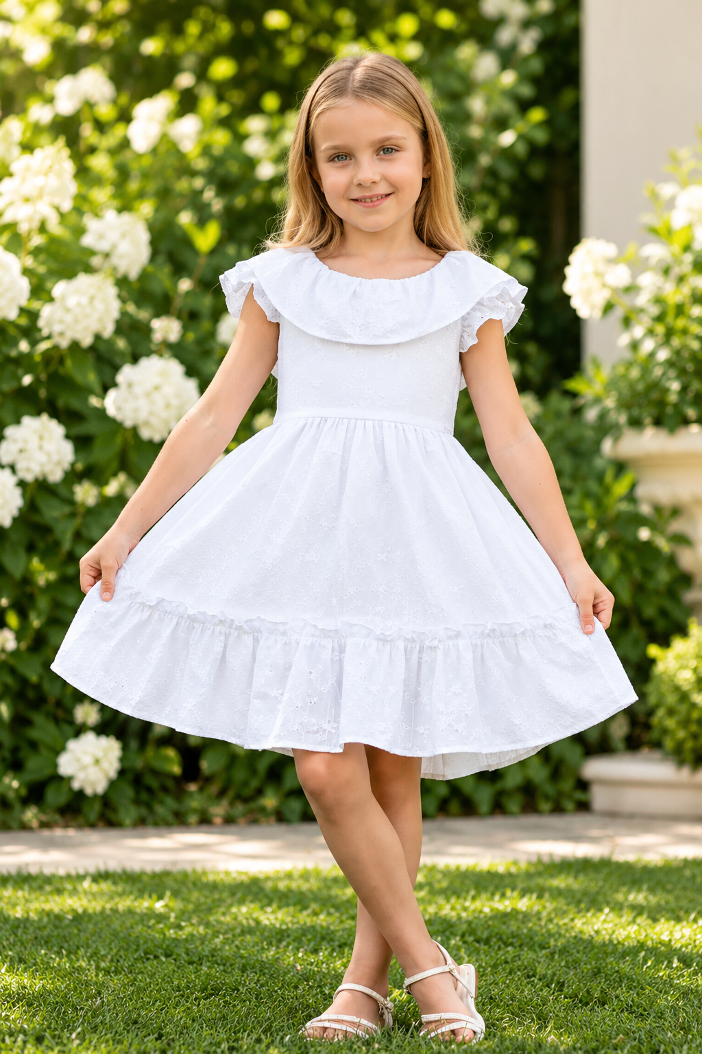Vestido Infantil Branco Manga Caída Love Bordado