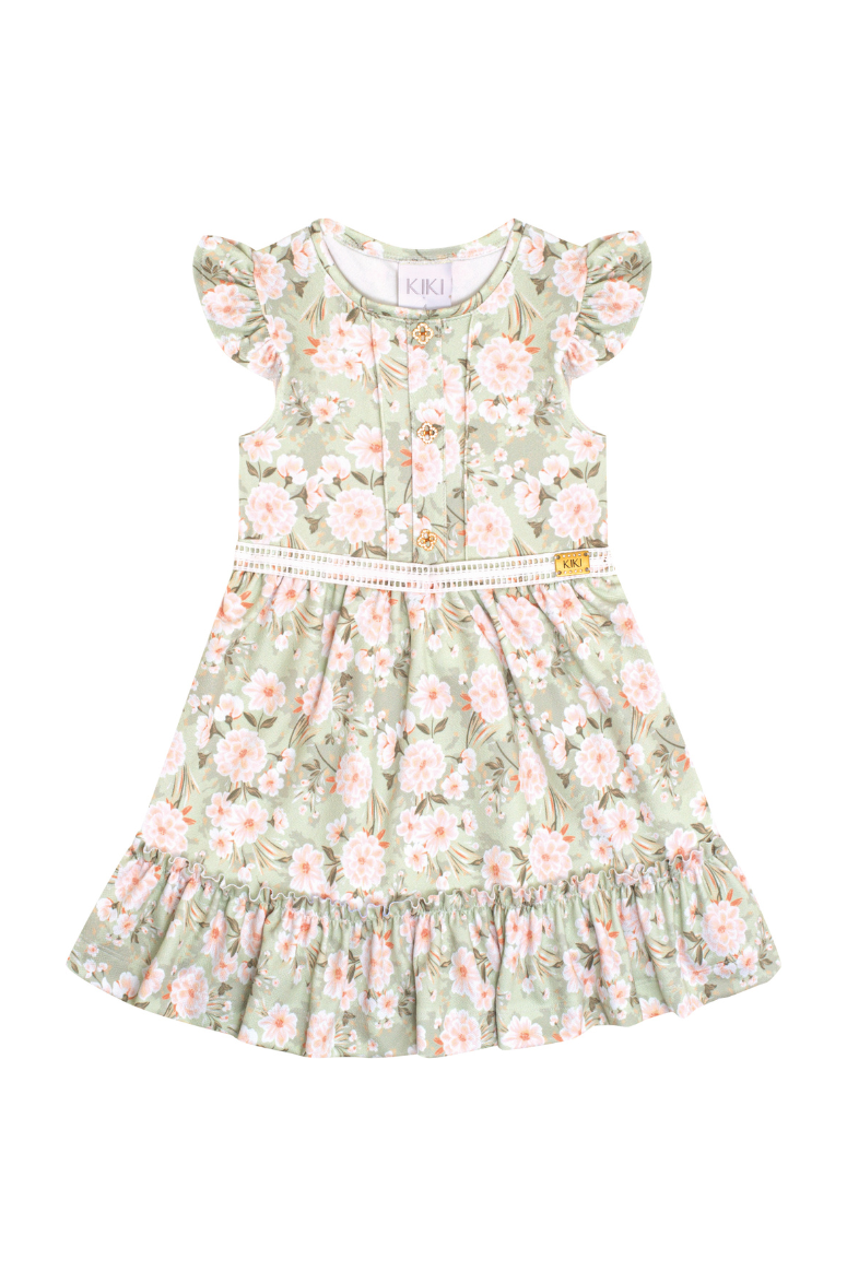 Vestido Verão Baby Verde Floral  Kiki
