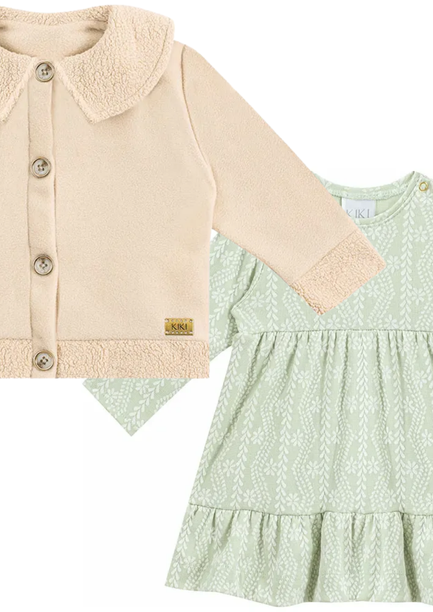 Vestido Manga Longa E Casaco Soft Bebê - Kiki Xodó