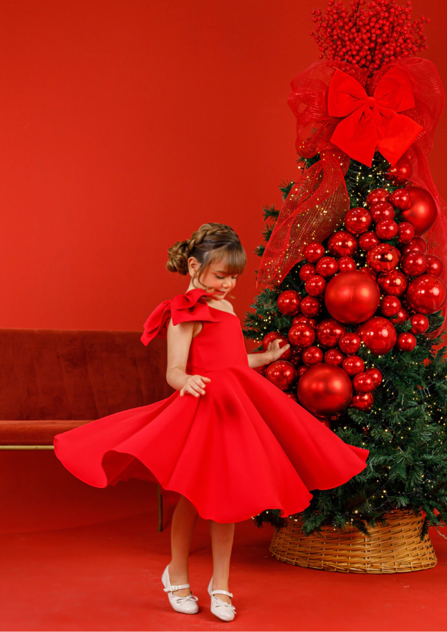 Vestido Infantil Alça Lateral Laço Luxo Festas Vermelho