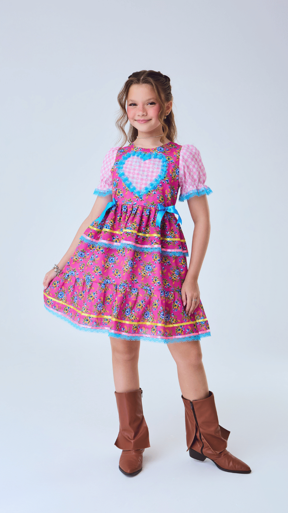 Vestido Infantil Festa Junina Love Rosa Pink