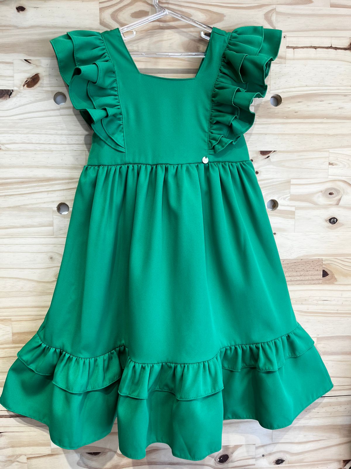 Acabamento de alta qualidade do vestido infantil verde de luxo para meninas.