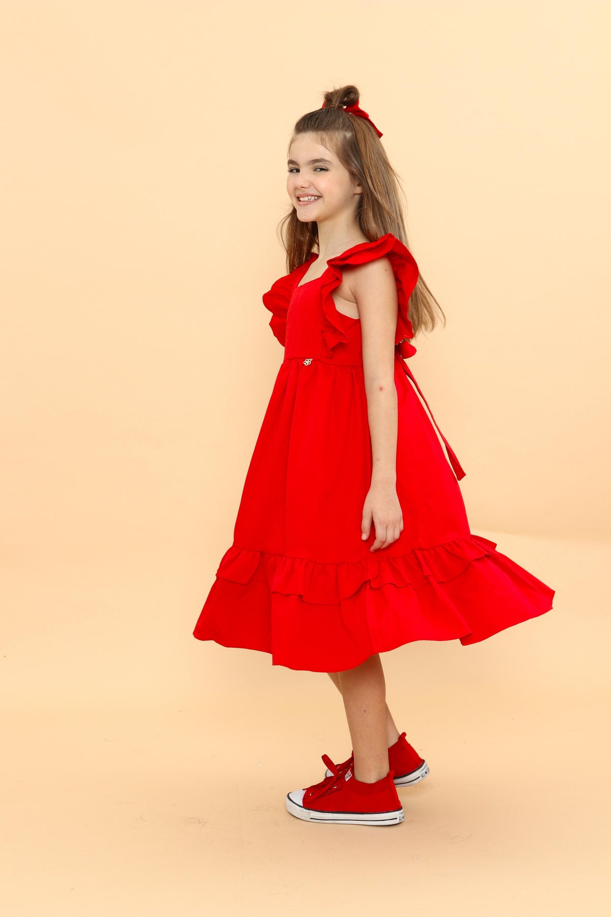 Vestido Infantil Festas Meninas Vermelho Luxo