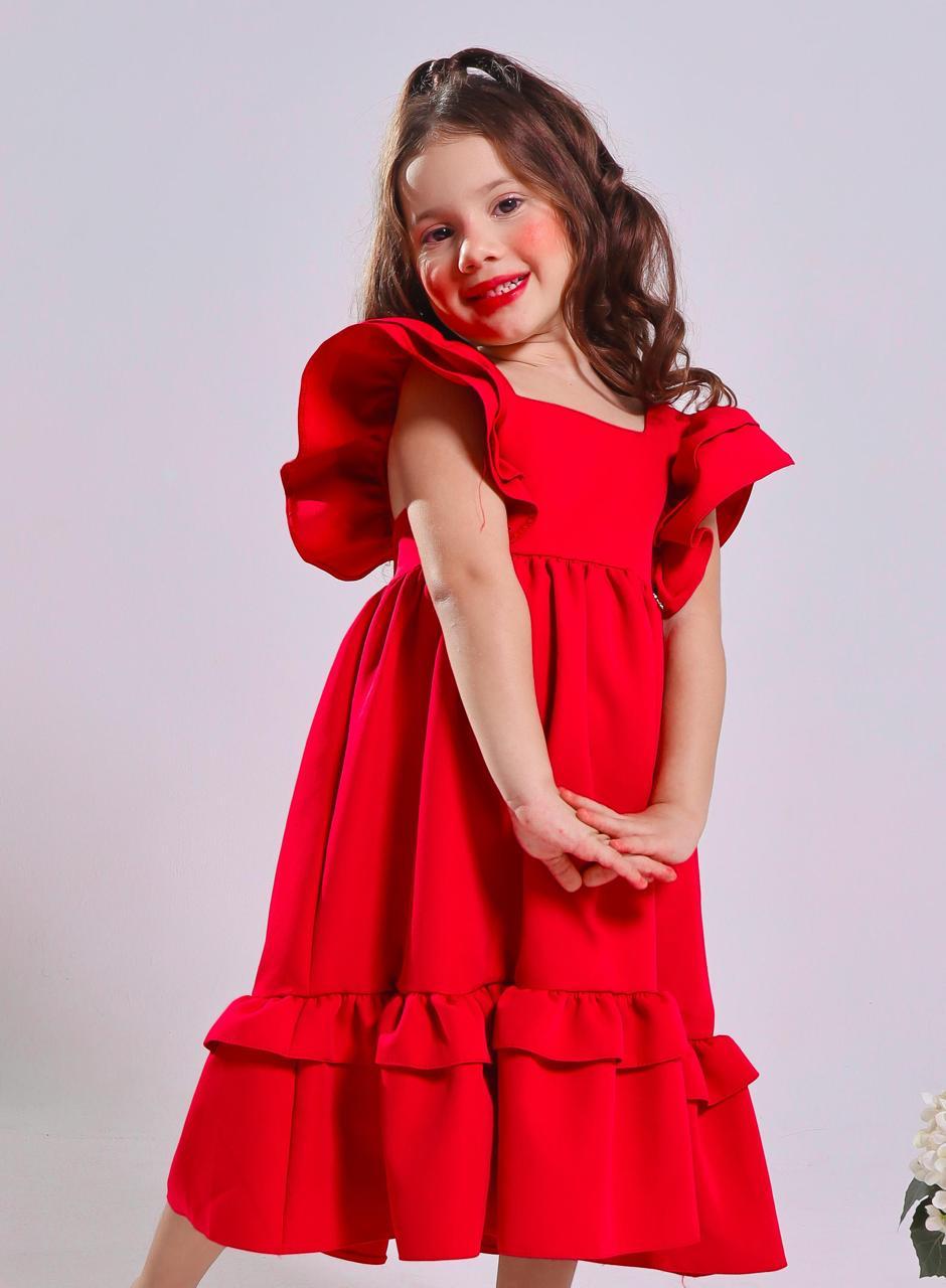 Vestido Infantil Festas Meninas Vermelho Luxo