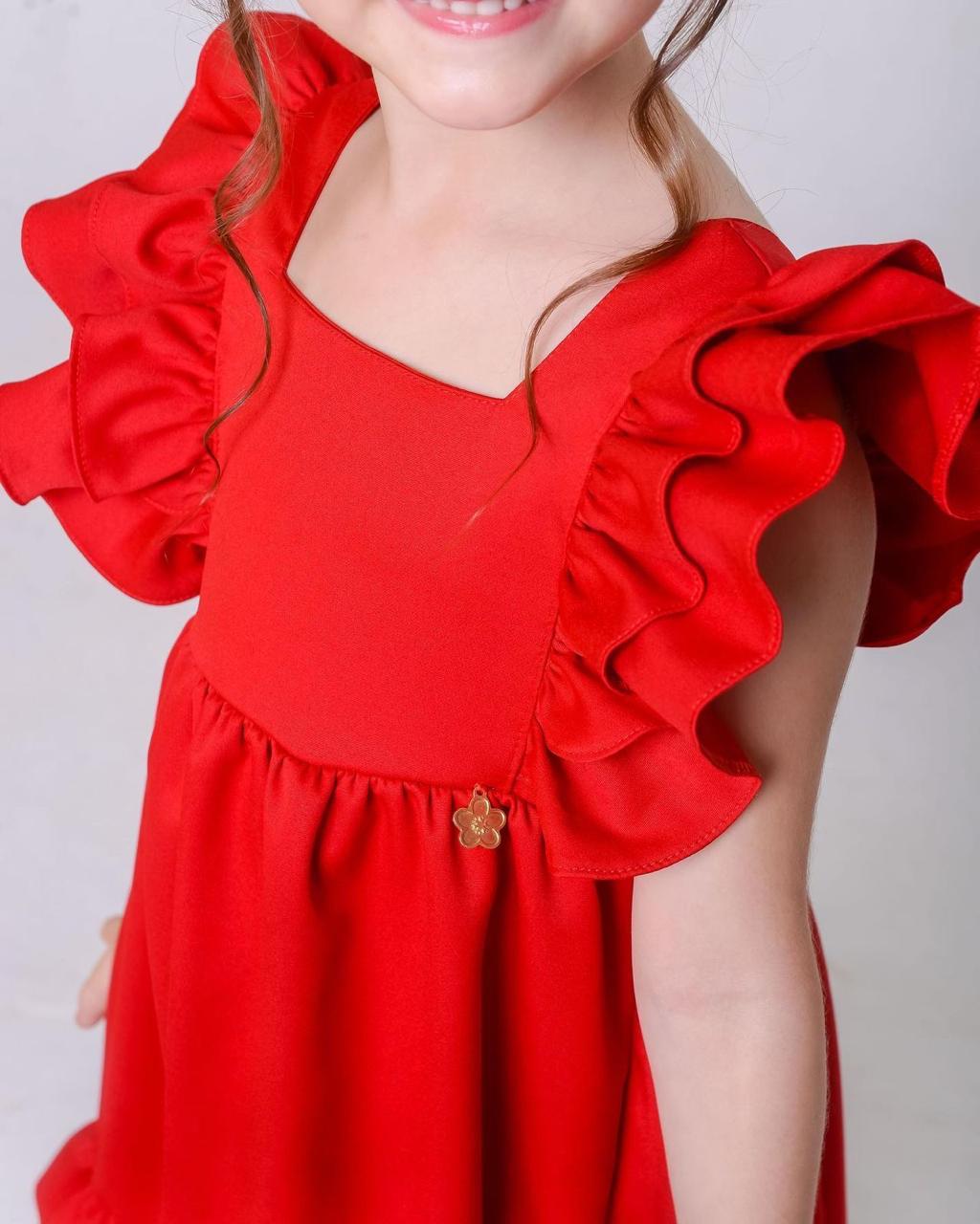 Vestido Infantil Festas Meninas Vermelho Luxo