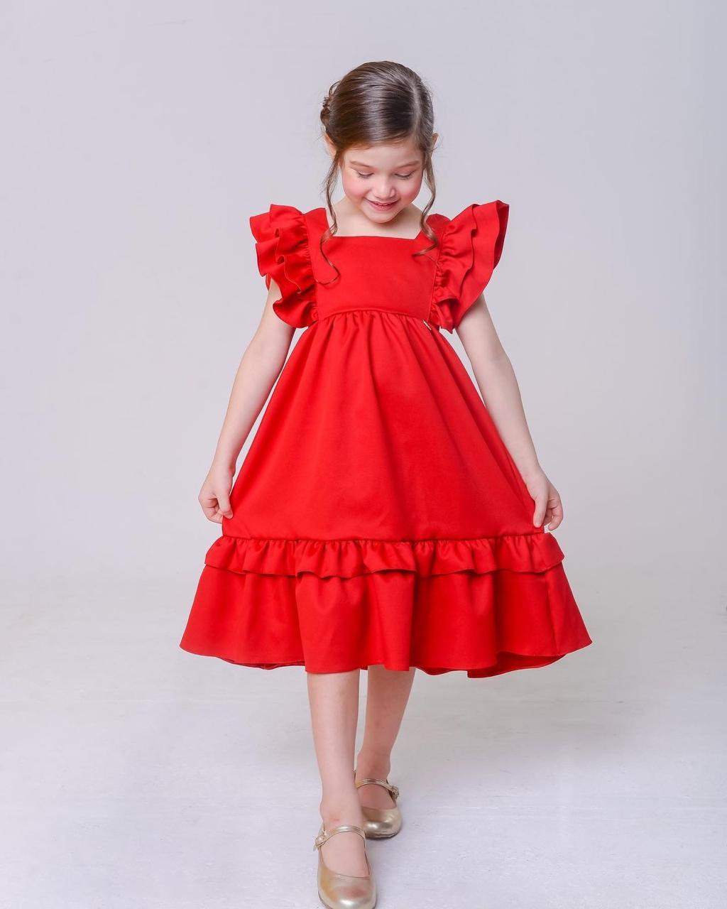 Vestido Infantil Festas Meninas Vermelho Luxo