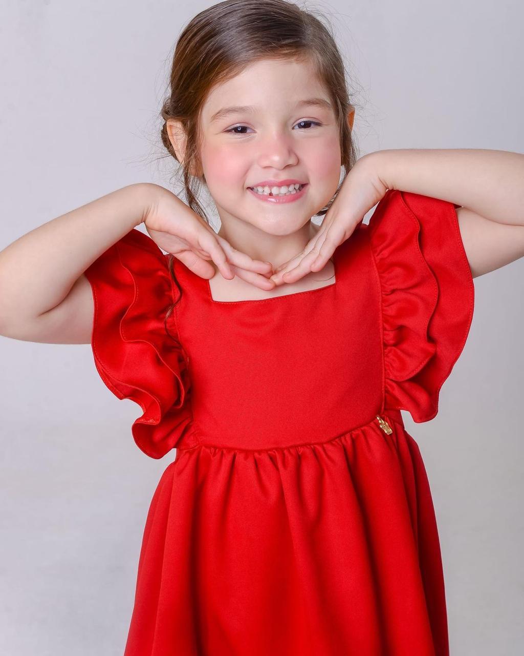 Vestido Infantil Festas Meninas Vermelho Luxo