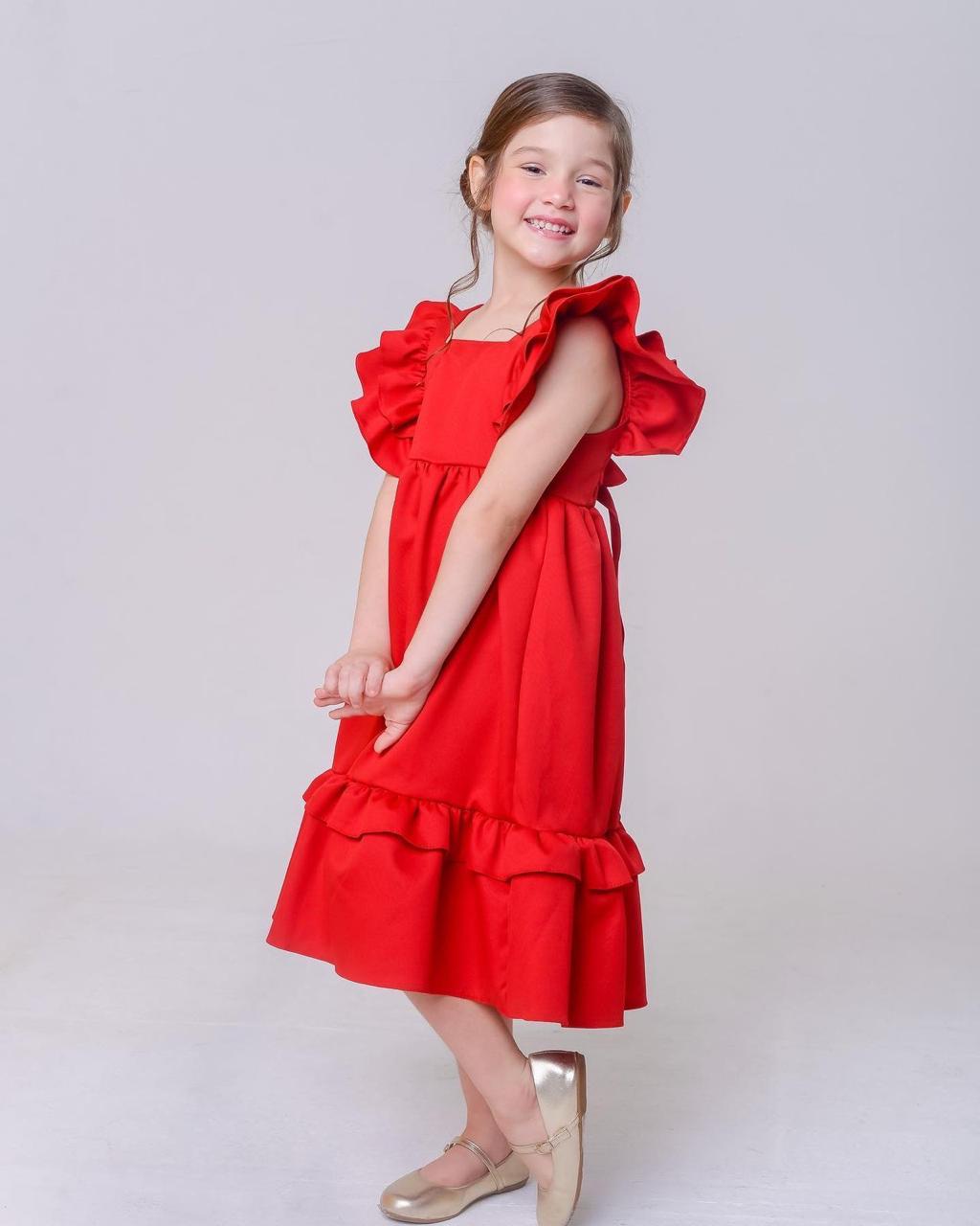 Vestido Infantil Festas Meninas Vermelho Luxo