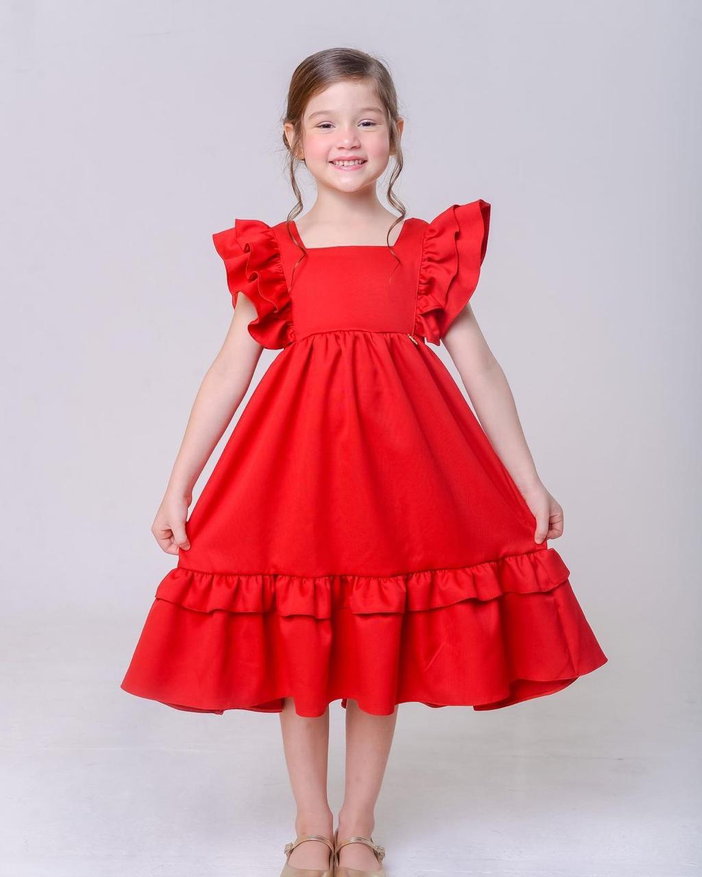 Vestido Infantil Festas Meninas Vermelho Luxo