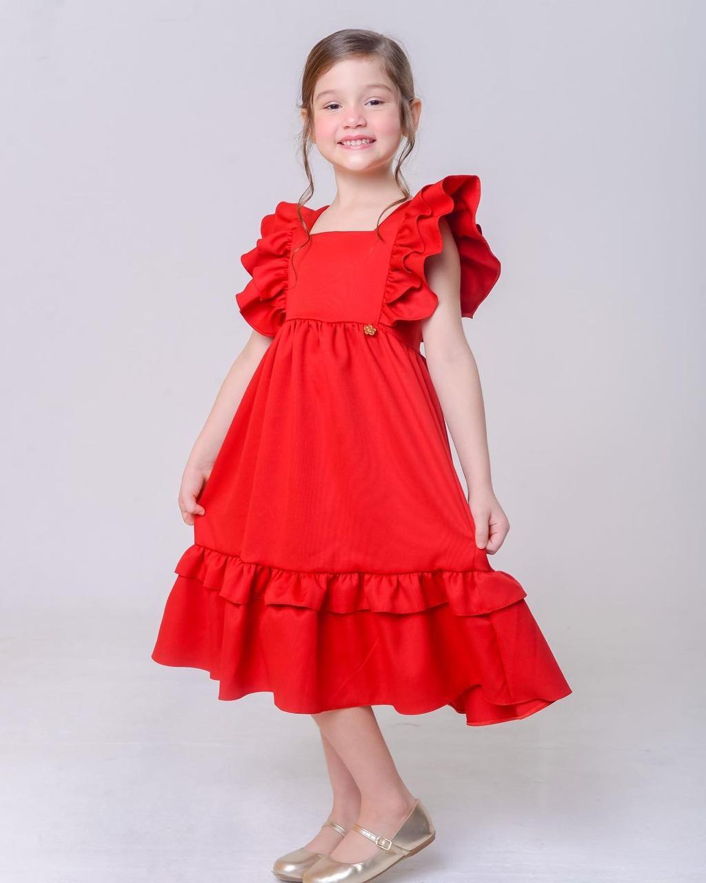 Vestido Infantil Festas Meninas Vermelho Luxo