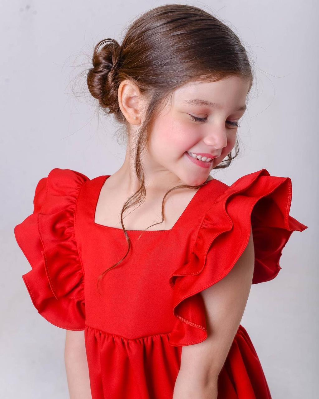 Vestido Infantil Festas Meninas Vermelho Luxo