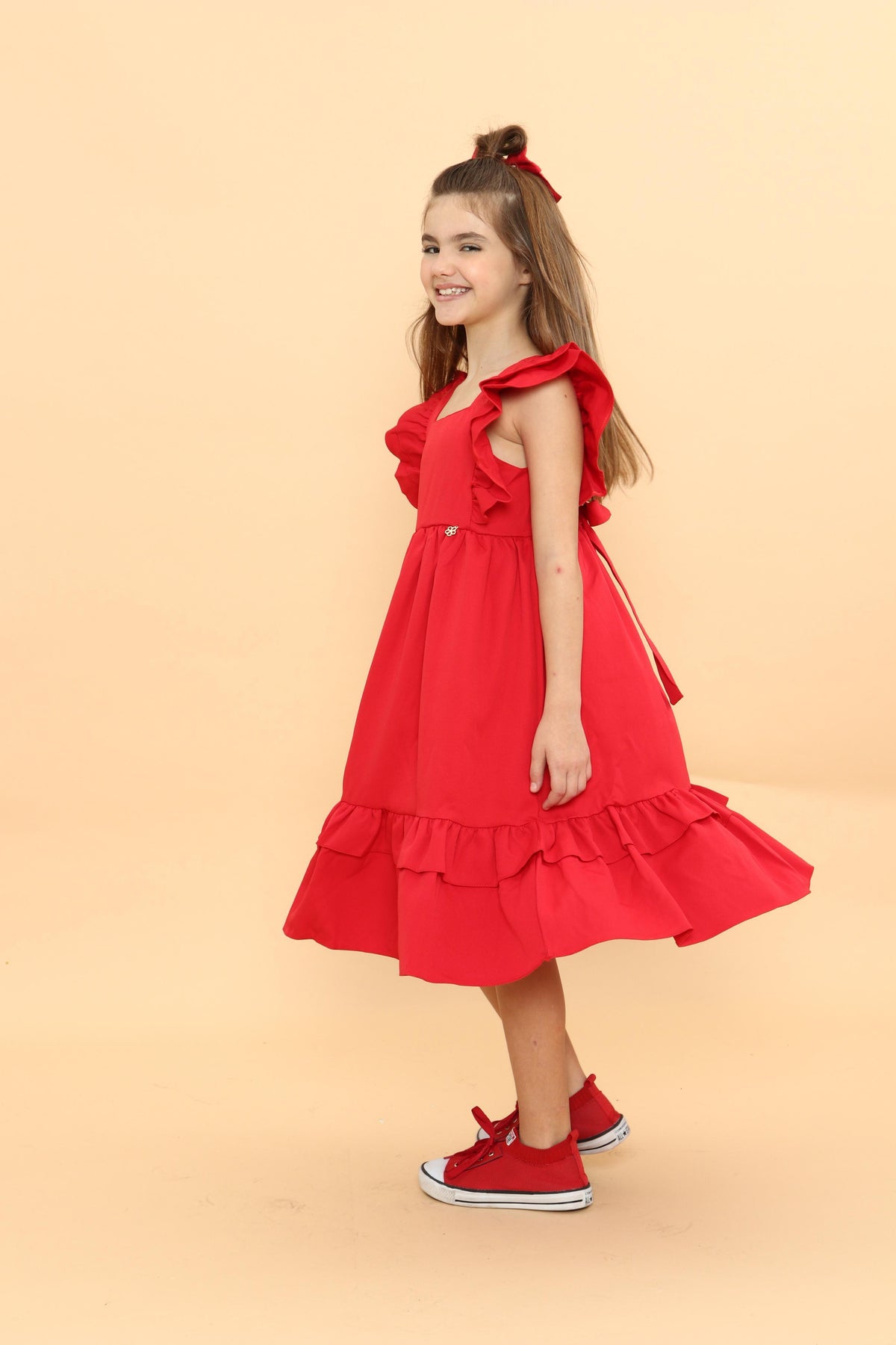 Vestido Infantil Festas Meninas Vermelho Luxo