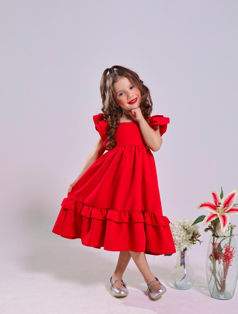 Vestido Infantil Festas Meninas Vermelho Luxo