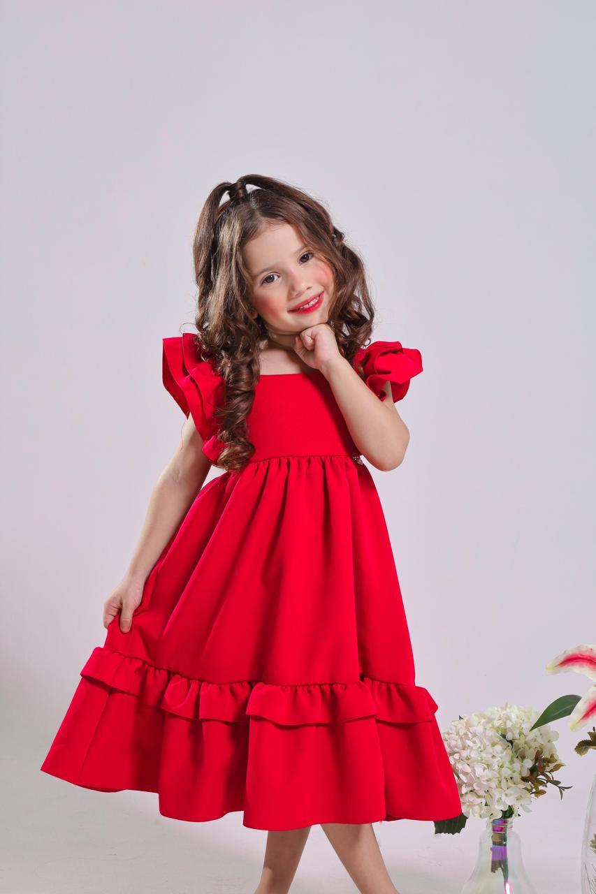 Vestido Infantil Festas Meninas Vermelho Luxo