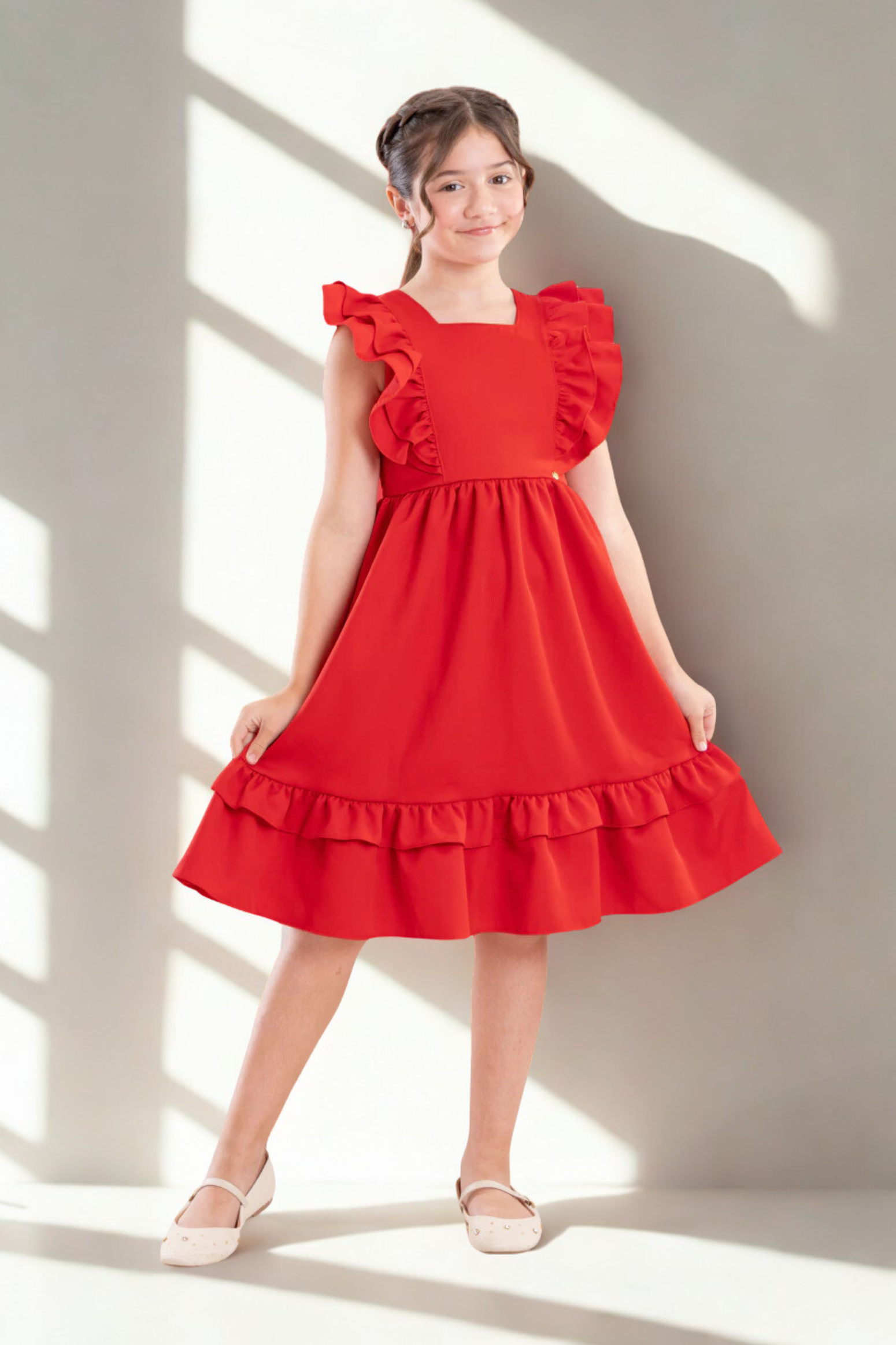 Vestido Infantil Meninas Vermelho Luxo